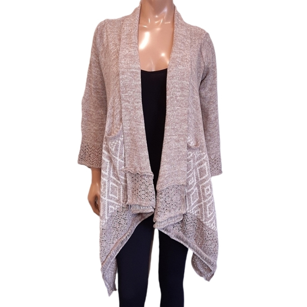 Paper Crane Aztec Waterfall Knit Cardigan Sweater Marled Open Front